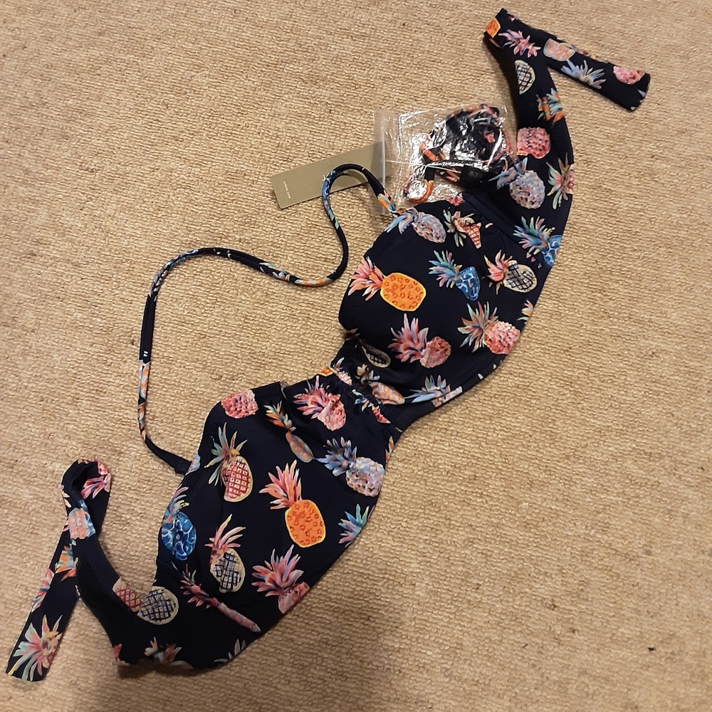 jcrew 34b bandeau pineapple bikini top with tags